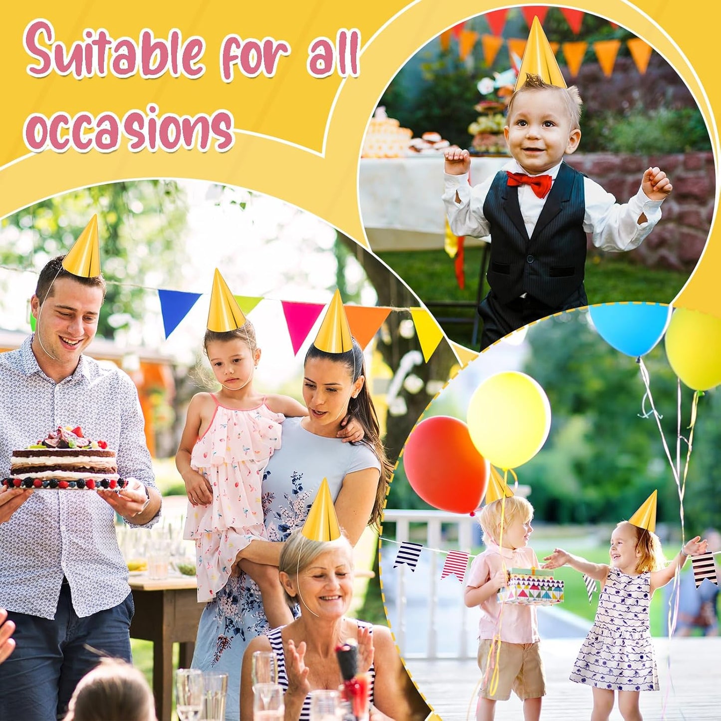 24 PCS Party Cone Hats DIY Birthday Paper Cone Hats for Kids and Adults Birthday, Baby Shower, Bridal Shower
