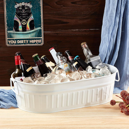 Lallisa 2 Pcs 5.3 gallons Galvanized Beverage Tub Galvanized Bucket Metal Ice and Drink Bucket with Handles Tub for Parties Farmhouse Home Pool Bar (Silver)