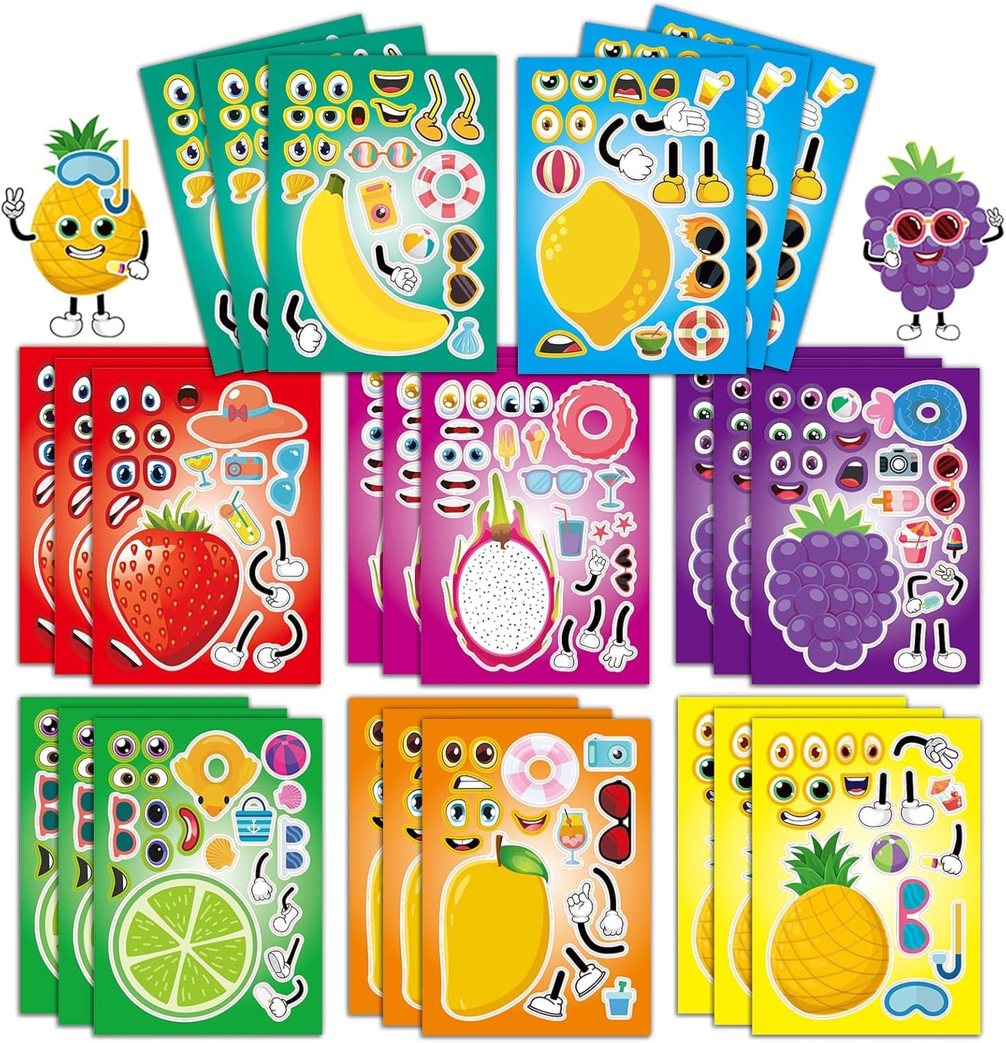 24 Sheets 8.3''×5.9'' Make Your Own Ice Cream Stickers for Toddlers Kids Party Favors, Make a Face Stickers for Kids Activities Supplies Crafts