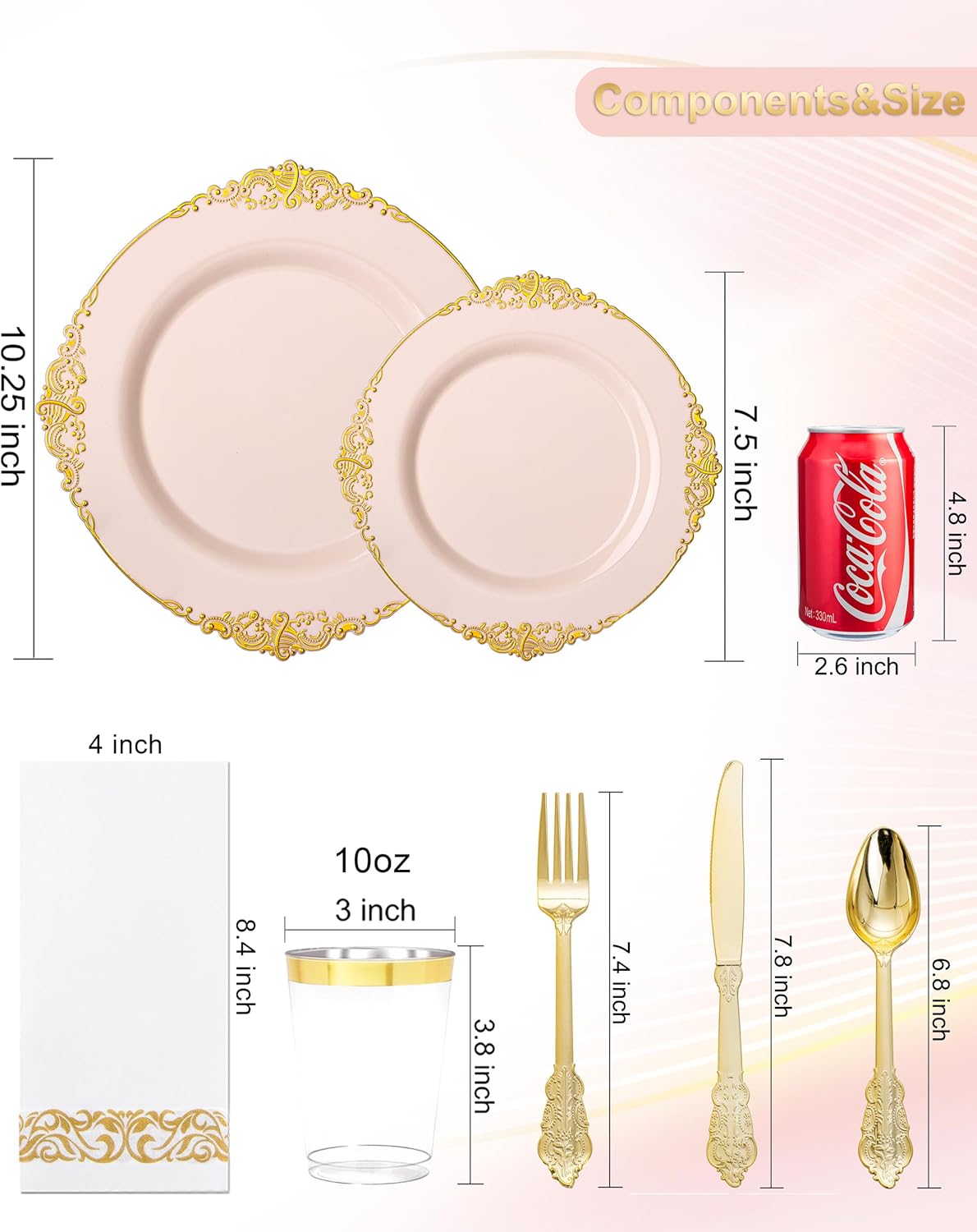 Nervure 350PCS Gold Plastic Plates - Gold Plastic Dinnerware Sets for 50 Guests - 100 Disposable Plates, 150 Silverware, 50 Cups, 50 Napkins for Wedding & Party & Mothers Day
