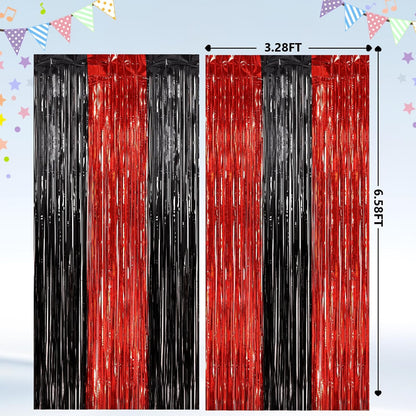 GCB 2Pack Black Metallic Tinsel Foil Fringe Curtains, Black Foil Curtain Backdrop, Photo Booth Props for Birthday Wedding Baby Shower Bachelorette Xmas Celebration Party Decorations Door Streamers