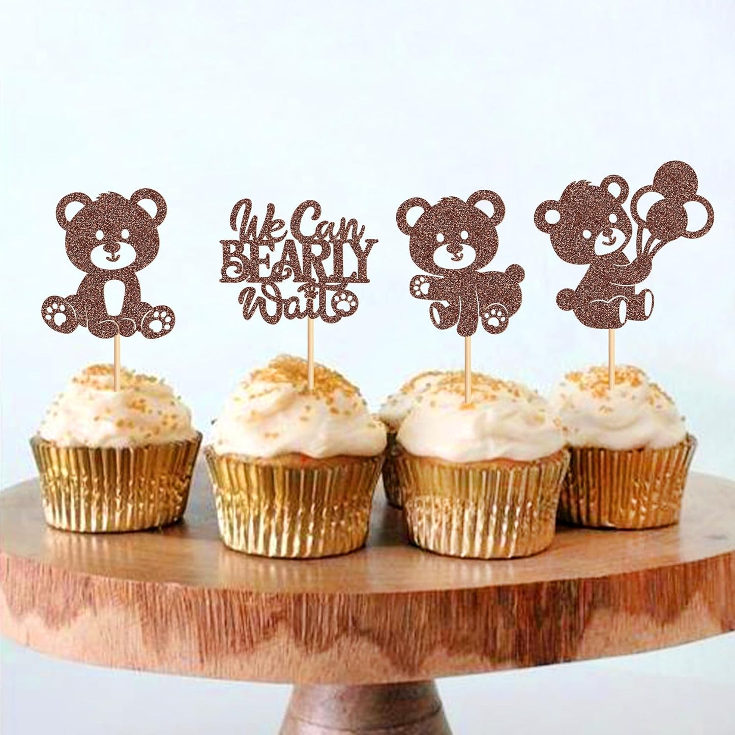 36Pcs Blue Baby Bear Cupcake Toppers Balloon Teddy Bears Cupcake Picks for Blue Baby Shower Gender Reveal Boys Bearly Birthday Cupcake Decorations We Can Bearly Wait Party Decorations Supplies