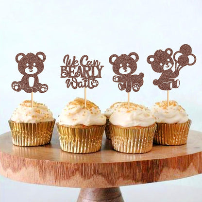 36Pcs Blue Baby Bear Cupcake Toppers Balloon Teddy Bears Cupcake Picks for Blue Baby Shower Gender Reveal Boys Bearly Birthday Cupcake Decorations We Can Bearly Wait Party Decorations Supplies
