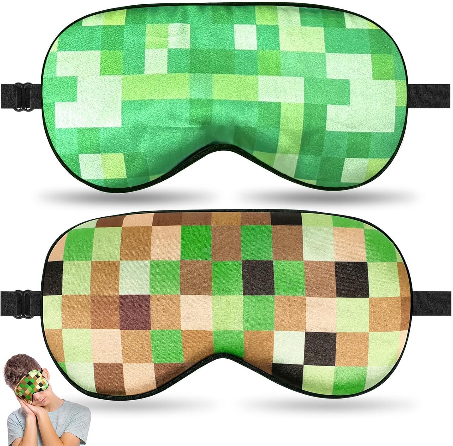 2 Pcs Sleep Mask for Kids Boys, Silk Eye Covers for Sleeping, Adjustable Strap & Light Blocking Design, Adult Children's Bedtime Blindfold for Travel and Home Use (Funny Eye)