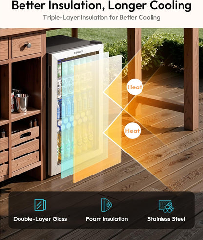 EUHOMY 4.5 Cu.ft Beverage Refrigerator and Cooler, 145 Can Mini fridge with Glass Door for Soda Beer Wine, Small Drink Dispenser with Digital Adjustable Thermostat for Home Office Bar