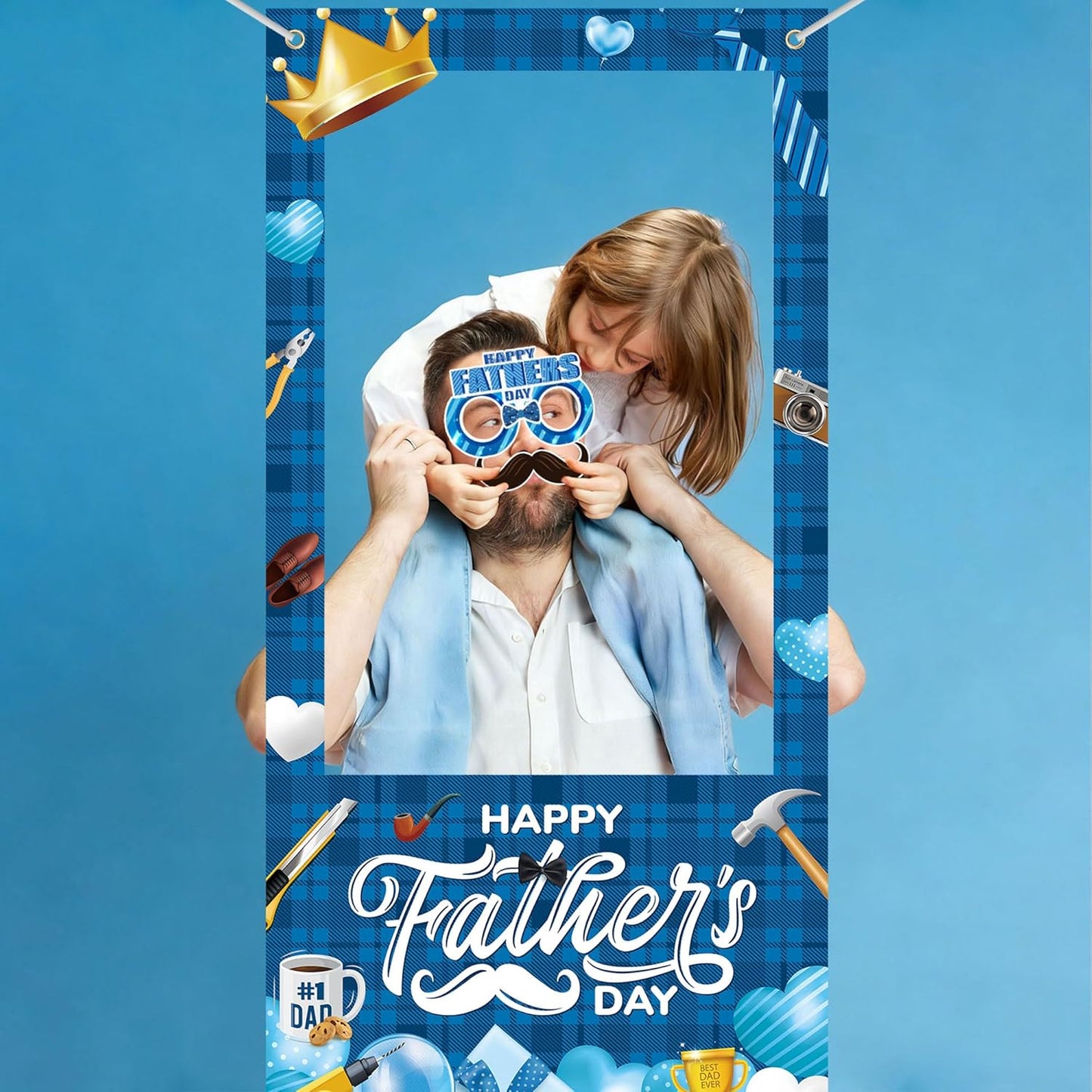 30Pcs Father's Day Photo Booth Props & Selfie Frame Set, Best Dad Super Dad Party Photo Props with 1Pc Selfie Banner for Father's Day Decoration Birthday Party Supplies Gifts
