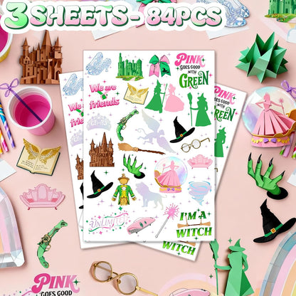 84Pcs Witch Temporary Tattoos - Birthday Witch Accessory, Wizard party decorations in Iridescent Foil Style, Fake Tattoo Stickers for Kids, Movie Themed Party Favors, Gifts for Boys Girls