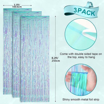 Voircoloria 3 Pack 3.3x8.2 Feet Gold Foil Fringe Backdrop Curtains, Tinsel Streamers, Fringe Backdrop for 2025 New Years Eve, Graduation, Birthday, Baby Shower, Gender Reveal, Disco Party - Colors B