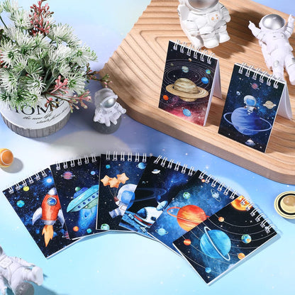 Teling 24 Pieces Outer Space Notepads Galaxy Mini Notebooks Space Birthday Party Favors Astronaut Rocket Planet Mini Spiral Notepads for Solar System Birthday Party Teacher Rewards
