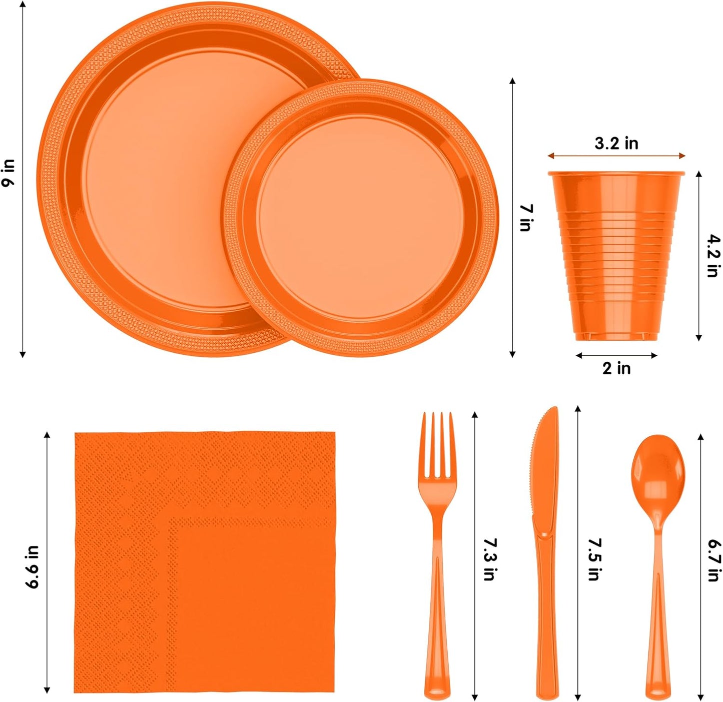 350 Pcs Black Plastic Plates For Party, Black Disposable Plates Set, 50 Of Each 9" Dinner Plate Set, 7" Dessert Plate, Cups, Napkins & Cutlery Plastic Dinnerware Set Exquisite