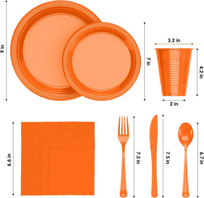 350 Pcs Black Plastic Plates For Party, Black Disposable Plates Set, 50 Of Each 9" Dinner Plate Set, 7" Dessert Plate, Cups, Napkins & Cutlery Plastic Dinnerware Set Exquisite