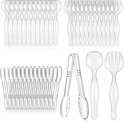Disposable Plastic Serving Utensils Set (Black, 36 Pcs)