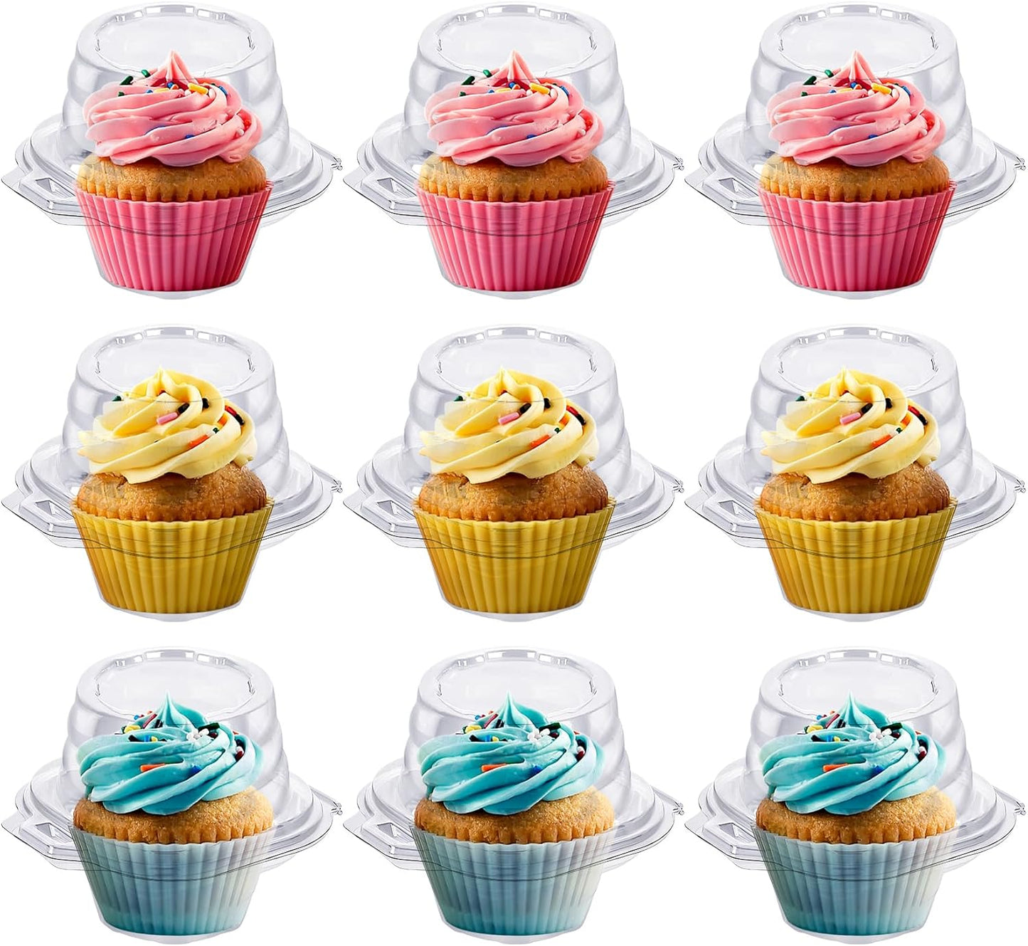 2 Cavity Cupcake Boxes-Stackable Regular Cupcake Carrier Holder, Thicker Clear Cupcake Boxes, Non-slip High Topping Cupcake Containers for Cupcakes, Muffins (50)