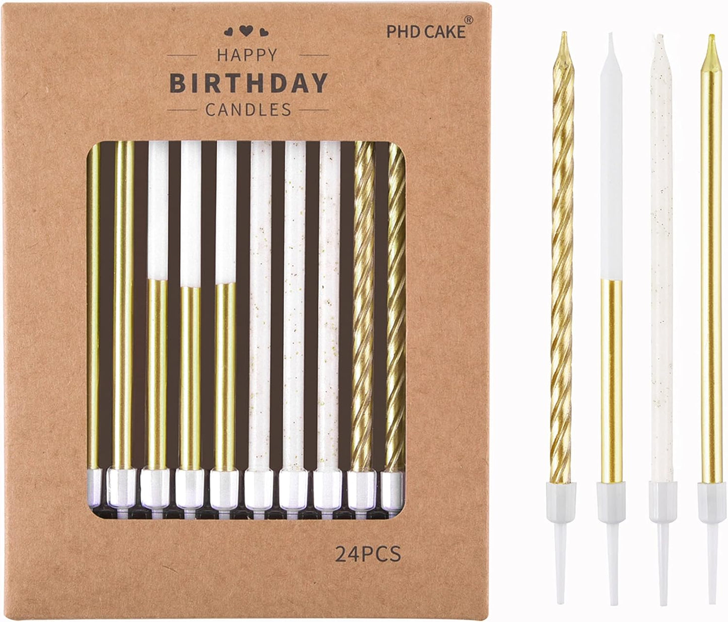 PHD CAKE Champagne Gold Long Thin Metallic Birthday Candles, Cake Candles, Birthday Parties, Wedding Decorations, Party Candles