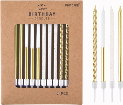PHD CAKE Champagne Gold Long Thin Metallic Birthday Candles, Cake Candles, Birthday Parties, Wedding Decorations, Party Candles