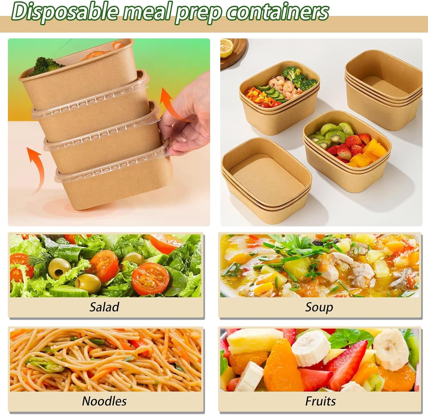 50-Pack 29oz Disposable Kraft Paper Bowls【with Lids and Forks】,Meal Prep Containers Disposable Togo Food Deli Containers for Restaurant Supplies Take Out Containers, Microwave Safe for Hot/Cold Food