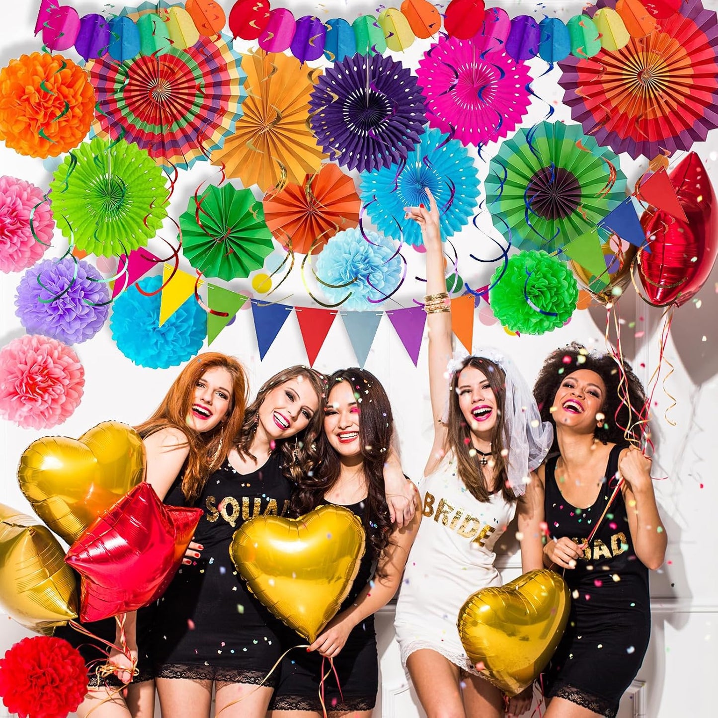 LRCXL 12PCS Party Hanging Paper Fans Set, Fiesta Round Pattern Paper Garlands Decoration Party Supplies for New Year Baby Shower Birthday Wedding Graduation Events Accessories(Yellow)