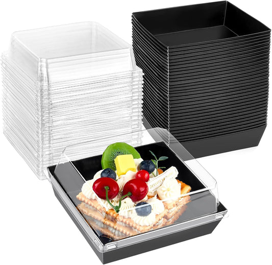 Kucoele 20 Pack Small Charcuterie Boxes with Clear Lids, To Go Paper Dessert Boxes Bakery Boxes, 5 Inches Disposable Food Containers for Cookies, Cupcakes, Slice Cakes, Strawberries (Brown)