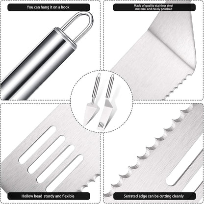 Patelai 2 Pieces Pie Server Set Multi-function Stainless Steel Cake Spatula Knife Stainless, Cake Spatula for Pie Lasagna Cutting (Packing Enhanced Version)