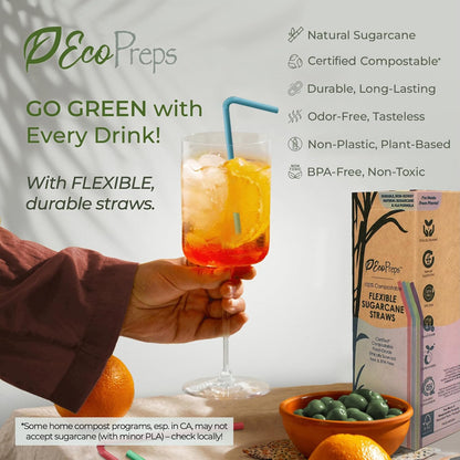 EcoPreps Biodegradable Sugarcane Straws | 150 Count, 100% Compostable, Plastic-Free, & Eco-Friendly Drinking Straw | 7.8'' Sugar Fiber Disposable Straws, Smoothie Straw for Home, Restaurant, Parties