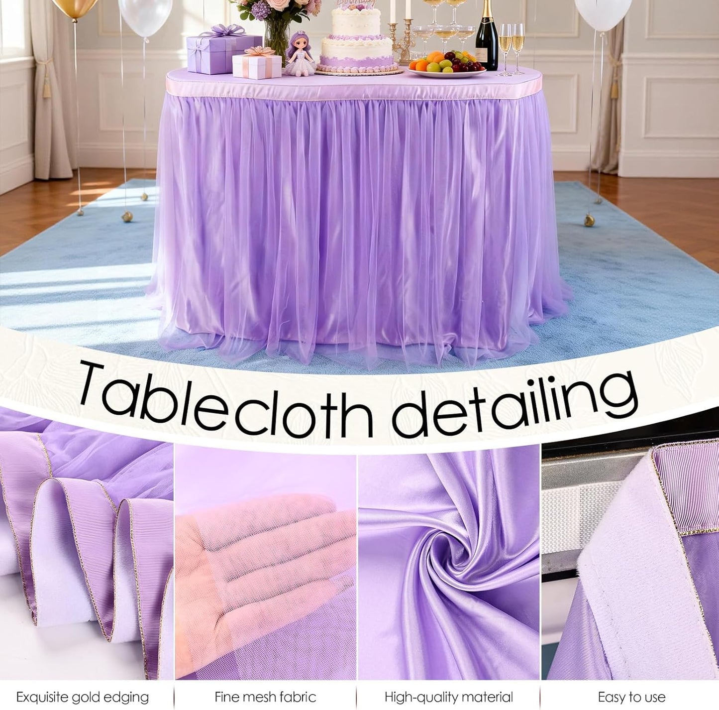 THARAHT Tulle Table Skirt 6FT 180CM Long for Rectangle Tables Round Tables Ruffle Desk Skirt for Princess Girls Birthday Party Cake Dessert Decorations Table Skirt