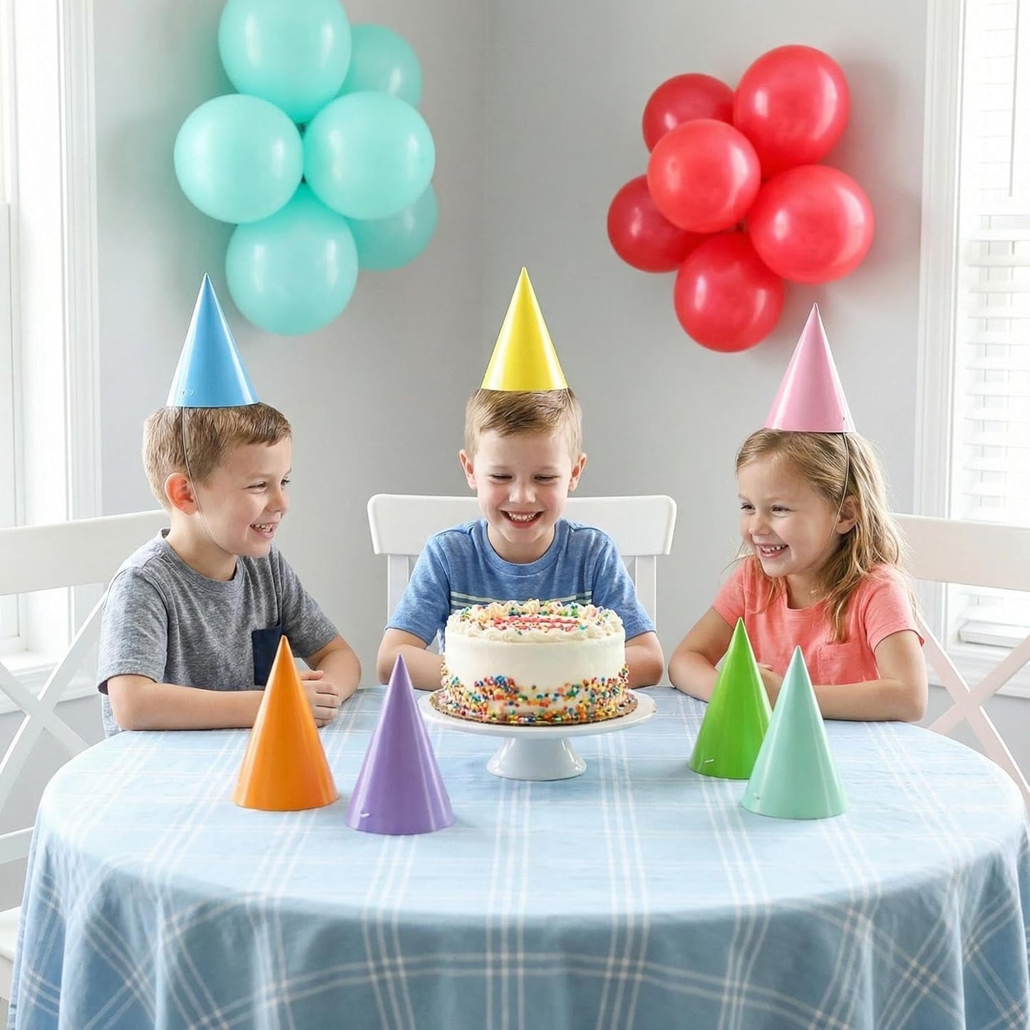 Pre-Assembled Pastel Party Hats for Kids, Birthday Party Hats for Adults