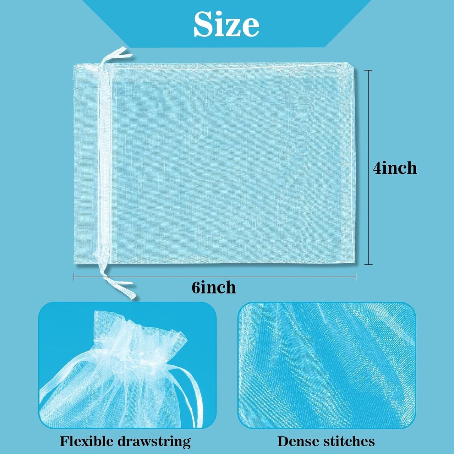 Sukh 100pcs Organza Bags 5''x7'' - White Sheer Mesh Drawstring Bags for Jewelry, Soap, Fruits, Candy, Small Gift Bags for Weddings, Valentine's Day, Mother's Day, Halloween, Thanksgiving, Christmas