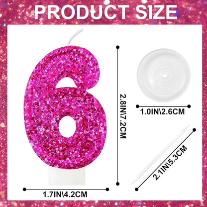 Birthday Number Candles, Glitter Number Candle Cake Decorations with Sequins, Cupcake Decorations for Girls, Women, Party Anniversary Celebrations (Number 6, Purple)