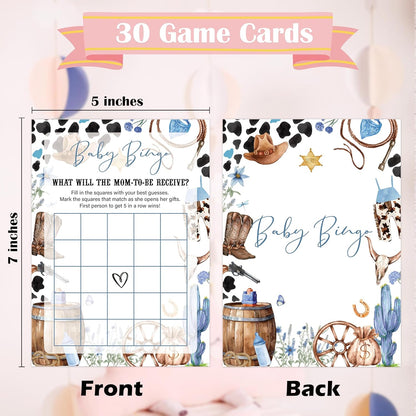 Cowboy Baby Shower Bingo Game, Pack of 30 Game Cards, Wild West Rodeo Shower Game, Gender Reveal Party Decorations, Gender Neutral - KR59