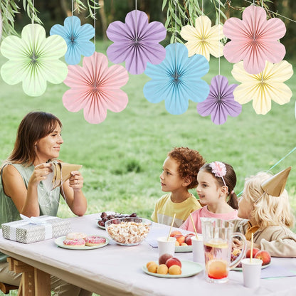 Justforjoyful 9PCS Pastel Paper Flowers Decorations Pastel Paper Fans Floral Backdrop Decor 3D Tissue Flowers Decorations for Classroom Wall Room Bulletin Board Birthday Supplies