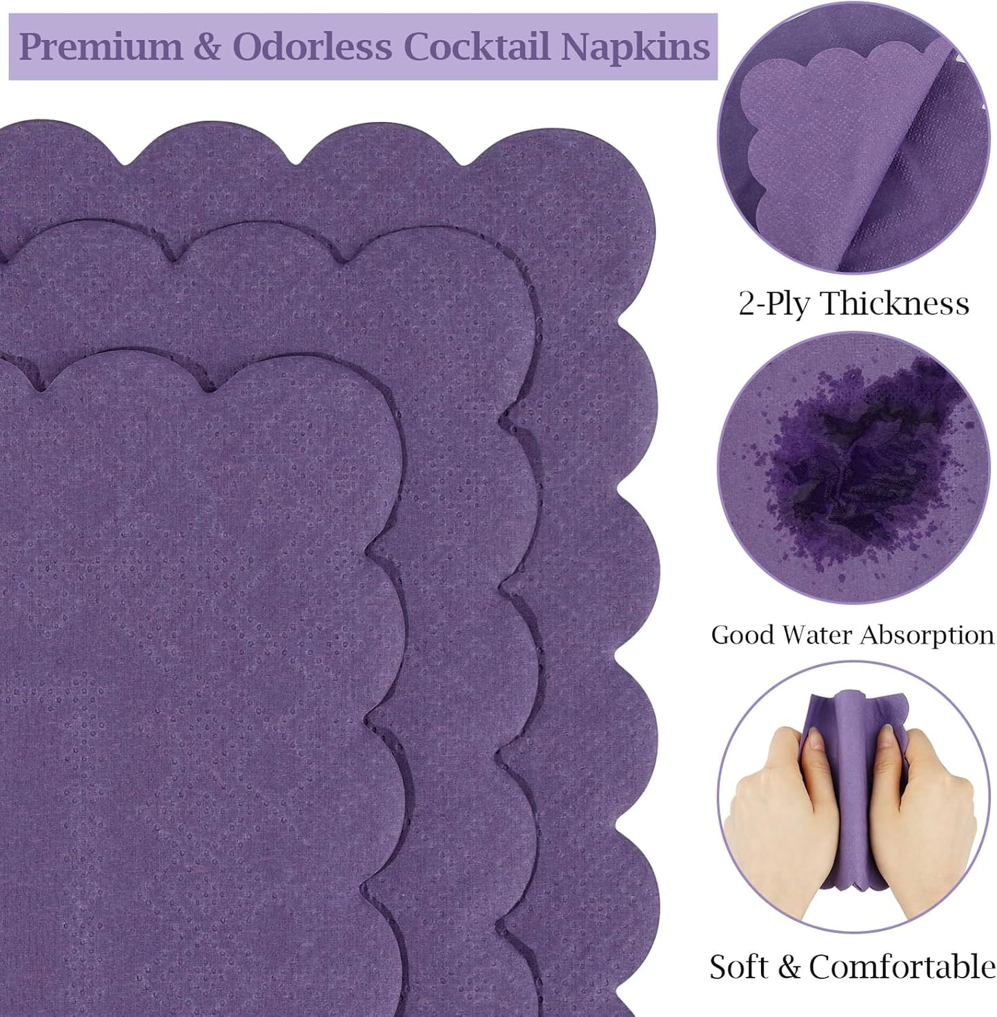 100 Pcs Cocktail Napkins, 2-Ply 5 x 5 Inches Disposable Scalloped Napkins, Thick Premium Dessert Napkins for Party, Wedding, Dinner, Birthday, Anniversary, Festival (Sage Green)