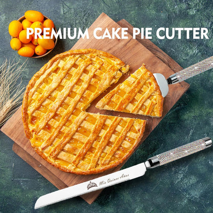 ROXBURGH Mis Quince Años Quinceanera Cake Serving and Knife Set, Feliz 15 Anos Decoration, 420 Stainless Steel Silver Cake Cutter and Pie Server Slicer, Rhinestones Studded Handle