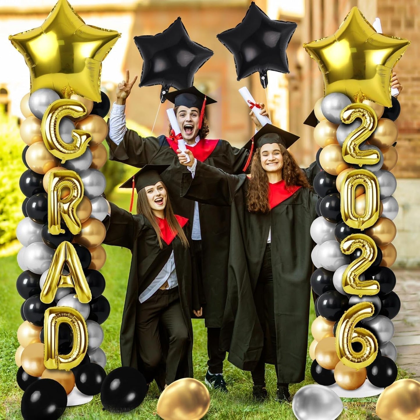 2 Sets Graduation Balloon Column Stand Kits with Balloons 2026 Grad Themed Decoration Navy Blue Balloon Tower Stand Kit for Grad High School & College Celebration Party Decor