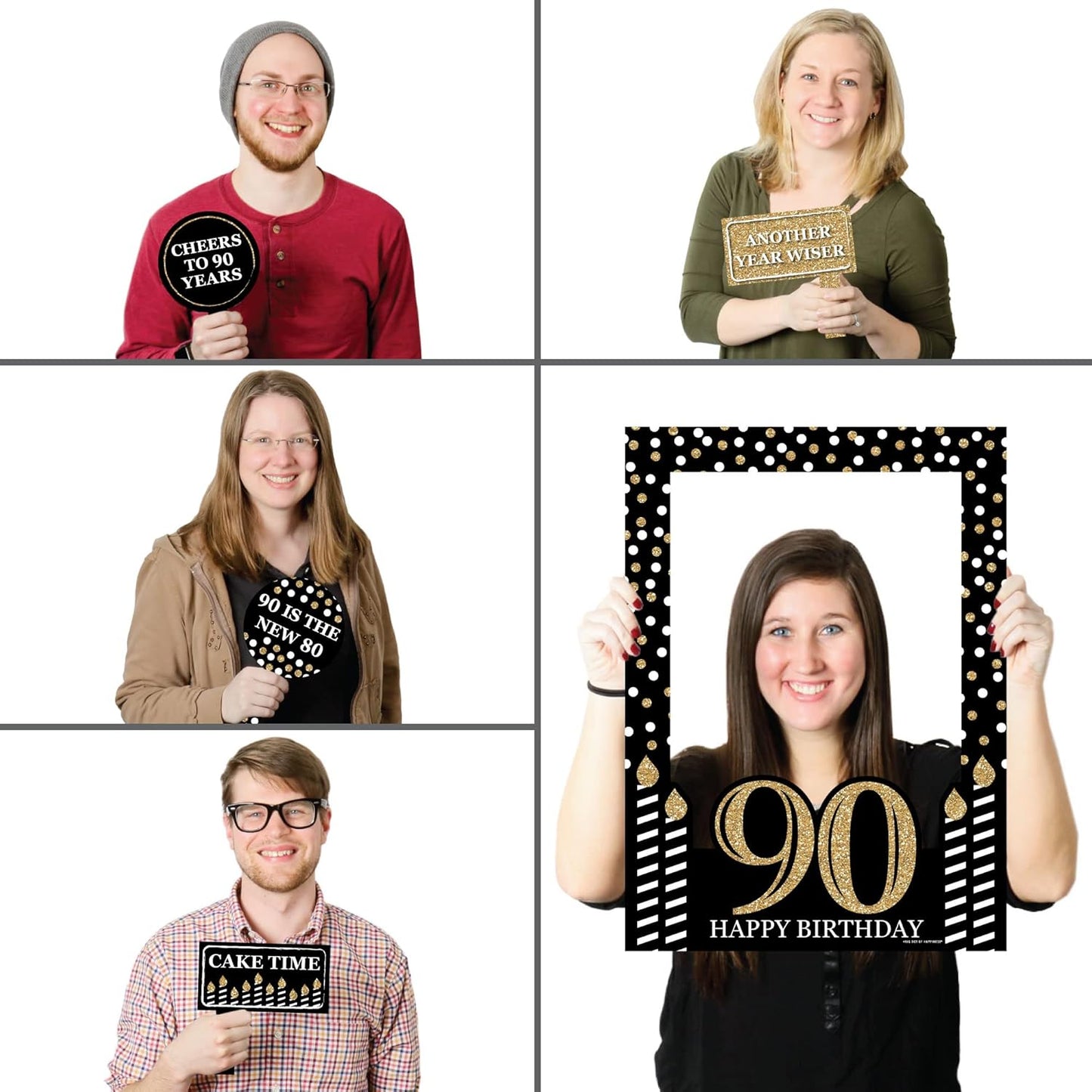 Big Dot of Happiness Adult 90th Birthday - Gold - Birthday Party Selfie Photo Booth Picture Frame & Props - Printed on Sturdy Material
