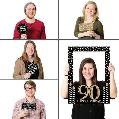 Big Dot of Happiness Adult 90th Birthday - Gold - Birthday Party Selfie Photo Booth Picture Frame & Props - Printed on Sturdy Material