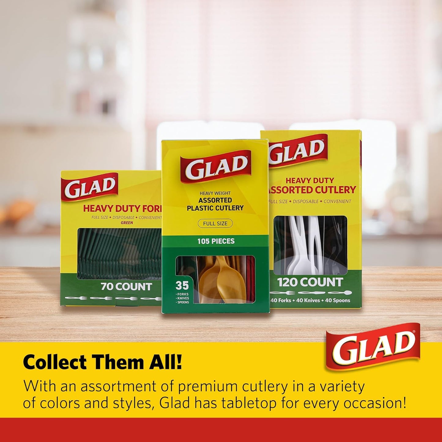 Glad Clear Disposable Cutlery Set with Heavy Duty Plastic Forks, Knives, and Spoons, Reusable Dishwasher Safe Plastic Utensils for Parties and Everyday Use, 240 Count
