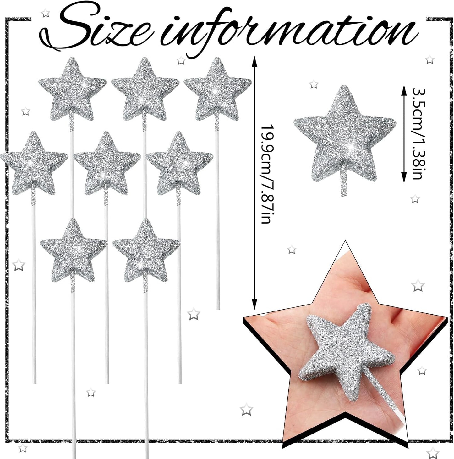 Suzile 60 Pcs Golden Star Floral Pick 8'' Star Centerpiece Table Decor Gold Glitter Craft Stick Sparkly Foam Stem for Floral Arrangement Wreath Wedding Bridal Baby Shower Birthday Stars Arrangement