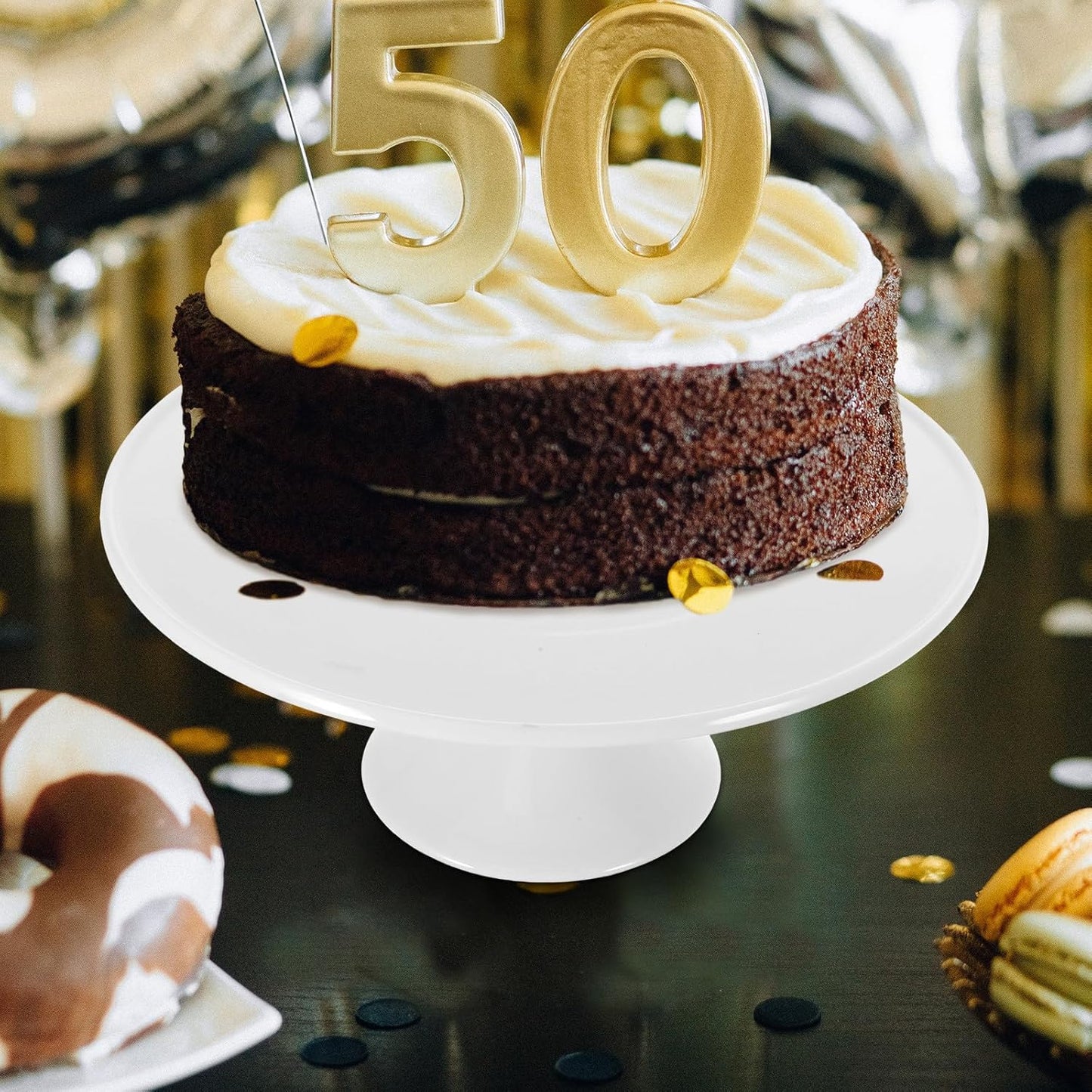 8.8 inch White Ceramic Cake Stand, Round Dessert Display Platter, Pedestal Serving Holder for Birthday Party Wedding Cupcake Pastry
