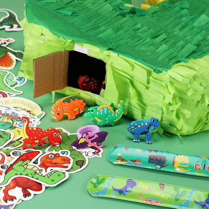 Hanaive 141 Pcs Dinosaur Piñata for Birthday Party, Dino Piñata Set with Blindfold and Baton, 16 x 12 x 3 Inch, Kids Dinosaur Themed Party Favors for Boys and Girls(Lovely Style)