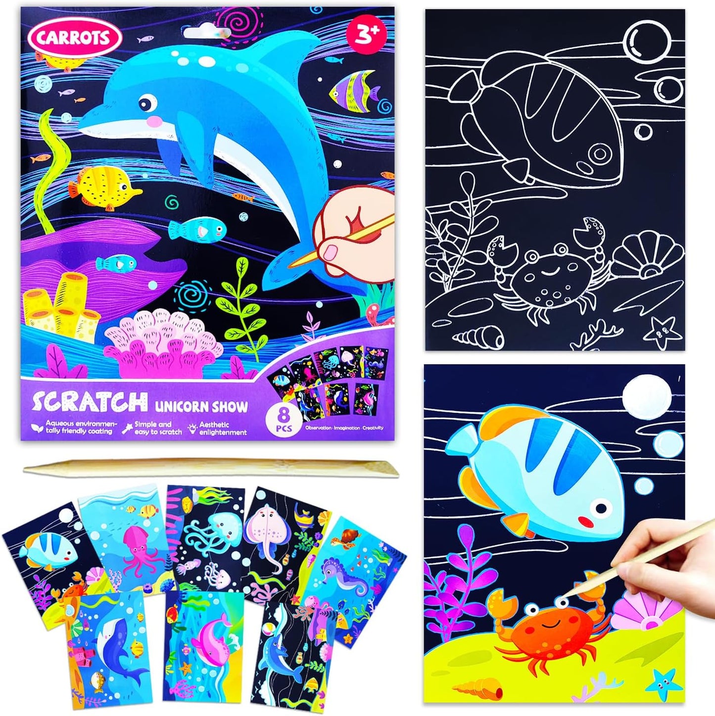 BAOXUE Scratch Art for Kids, Mermaids Black Rainbow Scratch Paper Set-Arts And Crafts & Supplies, DIY Activity & Party Games, Mermaid Toys Gifts for Toddlers, Girls