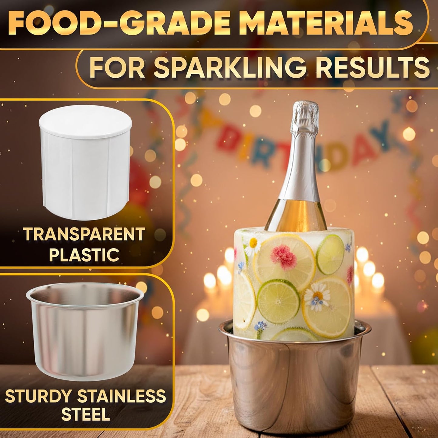 Champagne Bucket Ice Mold Wine Chiller - Ice Bucket Flower Food Grade Bucket Champagne Chiller - Beer Bucket Cooler Small Metal Bucket Ice Bucket for Parties