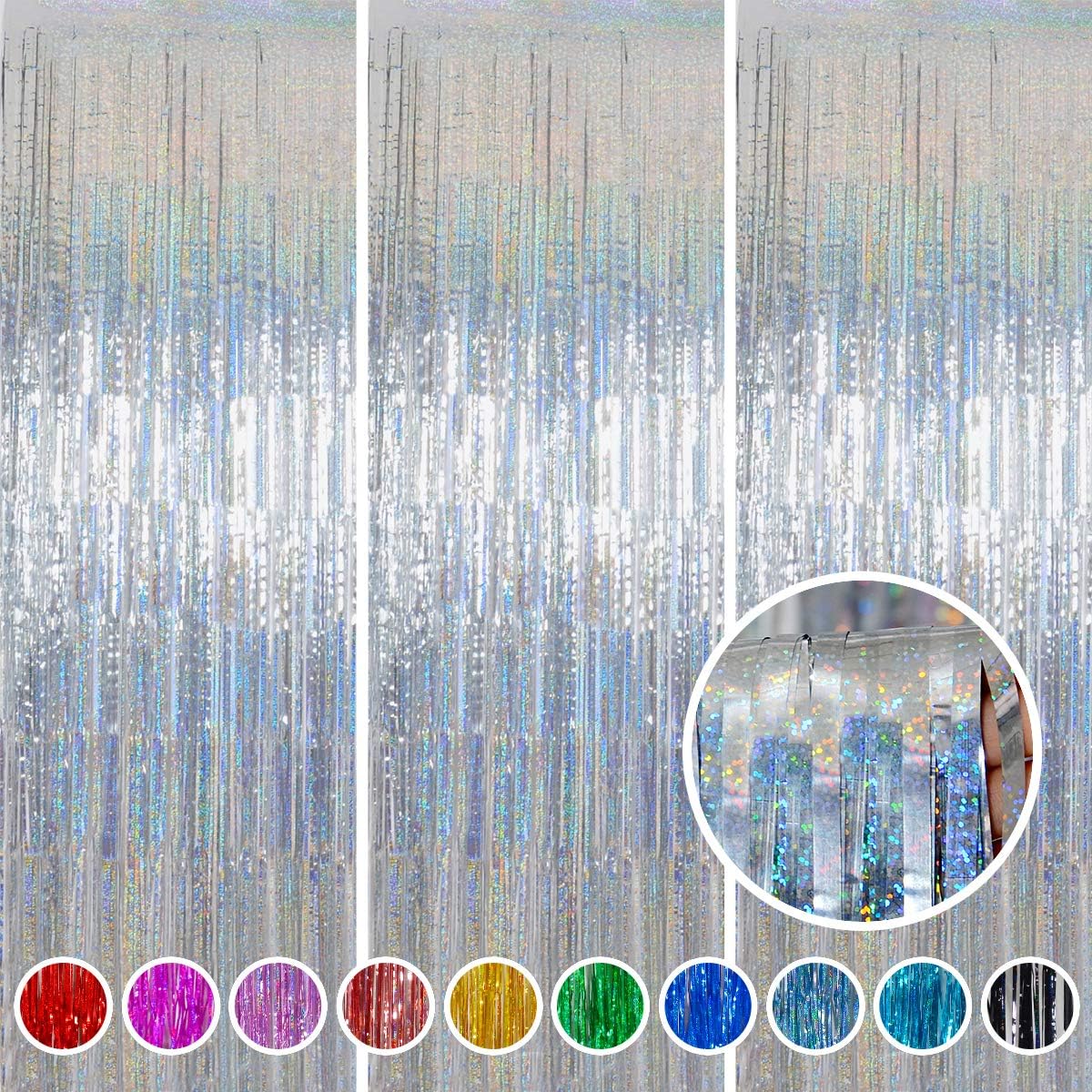 Happy Mothers Day Decorations Melsan 3 Pack 3.2 x 8.2 ft Pinkish Purple Tinsel Fringe Curtain Backdrop, Sparkling Metallic Party Decorations for Girls Birthday, Bachelorette, Wedding, Photo Booth