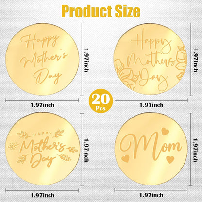 20pcs Gold Mirror Acrylic Happy Birthday Cupcake Toppers Round Engraved Cake Picks Happy Birthday Cake Toppers for DIY Birthday Gift Flower Bouquet Pastries Desserts Decor