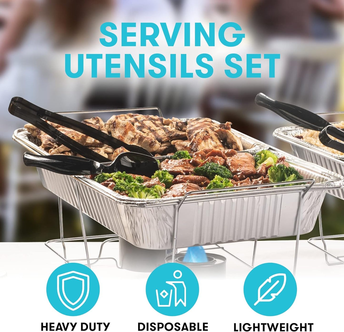Disposable Chafing Dish Buffet Set Food Warming Trays - Buffet Set Trays Food Warmers for Parties & Events - Replacement Chafing Dishes for Catering (9 Serving Utensil Set)