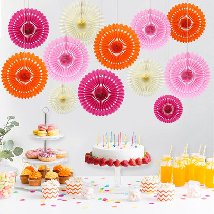 BestoFun 12PCS Paper Fans Hot Pink Party Decorations Tissue Paper Flowers Decorations Hanging Honeycomb Round Paper Fans Decoration for Girl Groovy Birthday Baby Shower Wedding