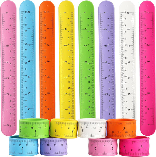 Lesnala 16 Pcs Ruler slap bracelets for kids Colorful snap bracelets with Scale 8 Colors silicone wristbands for Classroom Prizes Party Favors Present Decorative Supplies