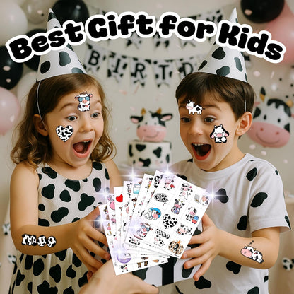 96PCS Cow Pre-Cut Temporary Tattoos for Kids - Farm Animal Birthday Party Supplies, Decorations, and Favors - Super Cute Milk Cow Sticker Gifts for Boys & Girls, Classroom Prizes, and Themed Events