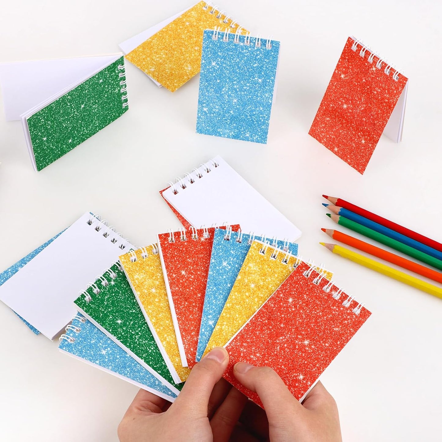 24 Pcs Mini Notebook Party Favor Small Pocket Notebook Colorful Shiny Cover Notebooks Small Spiral Notepad Memo Note Pads for Work Home Office School Classroom Supplies