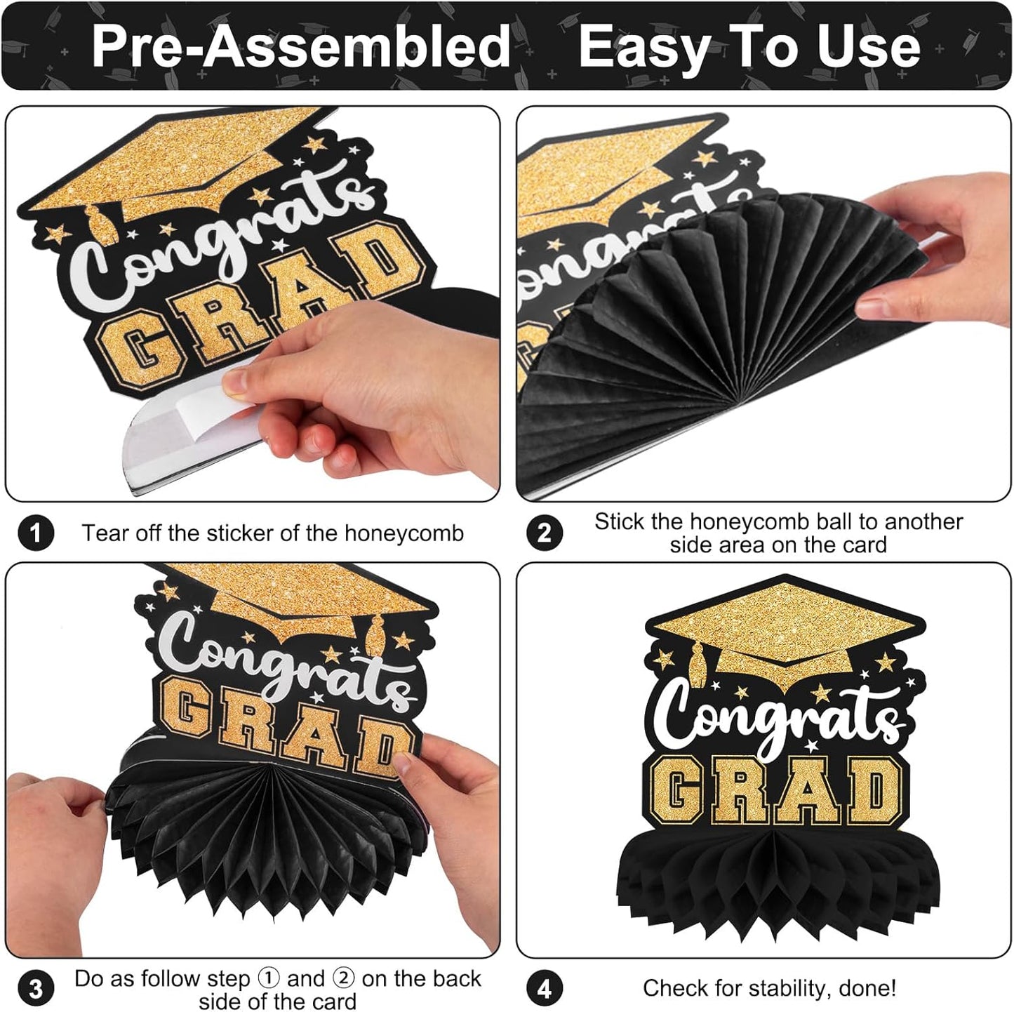 8 Pieces Class of 2026 Graduation Table Decorations - 2026 Congrats Grad Honeycomb Centerpieces, Red Black Graduation Table Toppers Decor for 2026 Graduation Party Decorations Favor Supplies