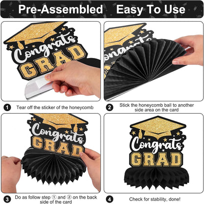 8 Pieces Class of 2026 Graduation Table Decorations - 2026 Congrats Grad Honeycomb Centerpieces, Red Black Graduation Table Toppers Decor for 2026 Graduation Party Decorations Favor Supplies
